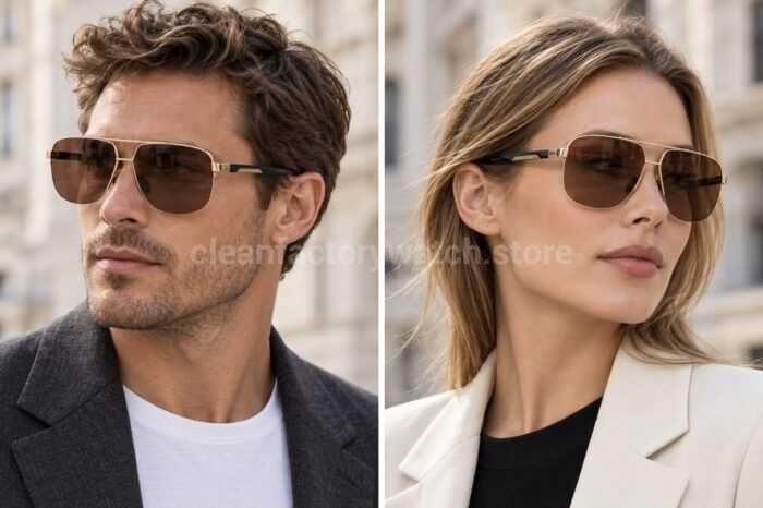 Porsche Design P8943 Aviator Polarized Sunglasses | Light Gold-Tone Frame, Black Temples & Brown Lenses - Image 2