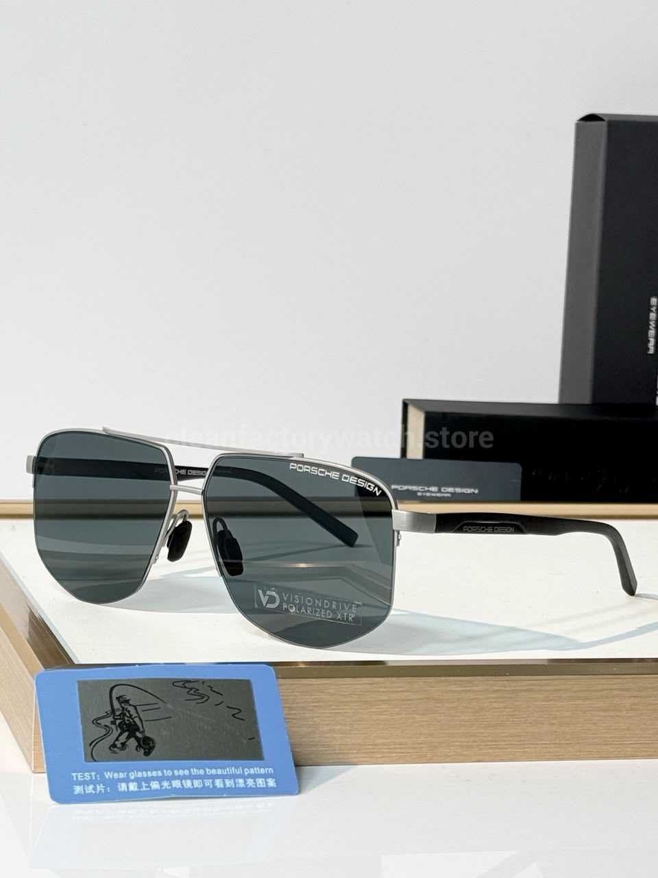 Porsche Design P8943 Aviator Polarized Sunglasses | Silver-Tone Frame, Black Temples & Grey-Green Lenses