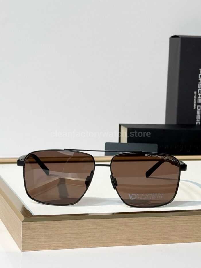 Porsche Design P8944 Square Polarized Sunglasses | Black Frame, Double Bridge & Brown Lenses - Image 3