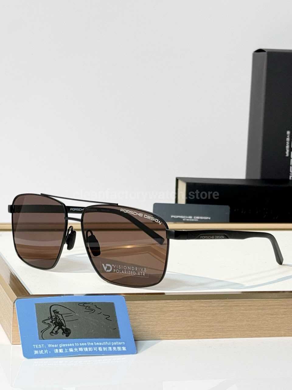 Porsche Design P8944 Square Polarized Sunglasses | Black Frame, Double Bridge & Brown Lenses