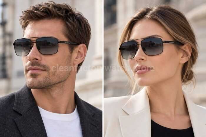 Porsche Design P8944 Square Polarized Sunglasses Black Frame, Double Bridge & Grey Gradient Lenses - Image 2