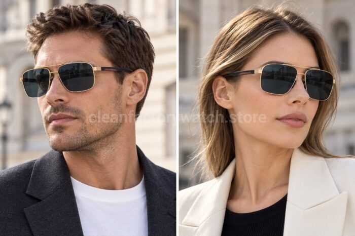 Porsche Design P8944 Square Polarized Sunglasses | Gold-Tone Frame, Double Bridge & Dark Grey-Green Lenses - Image 2