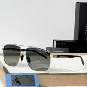 Porsche Design P8944 Square Polarized Sunglasses | Gold-Tone Frame, Double Bridge & Grey Gradient Lenses