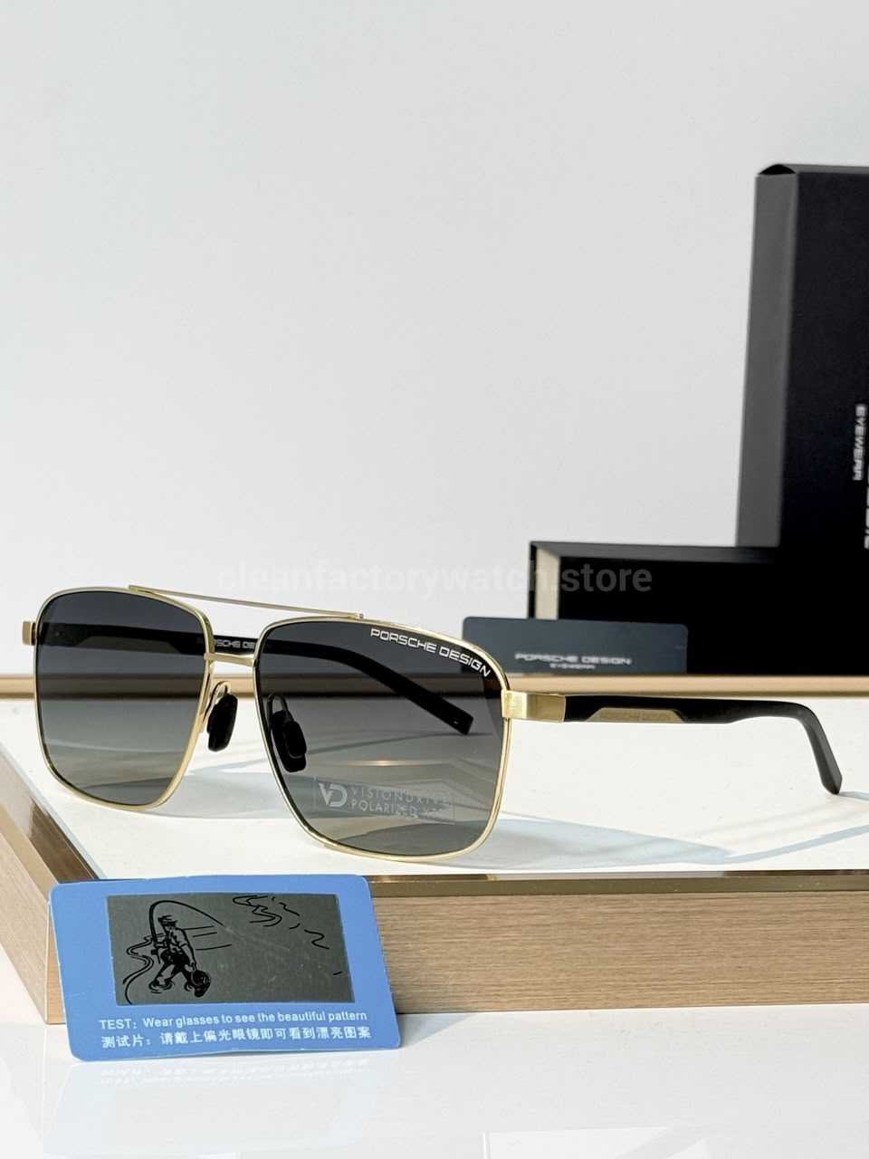 Porsche Design P8944 Square Polarized Sunglasses | Gold-Tone Frame, Double Bridge & Grey Gradient Lenses