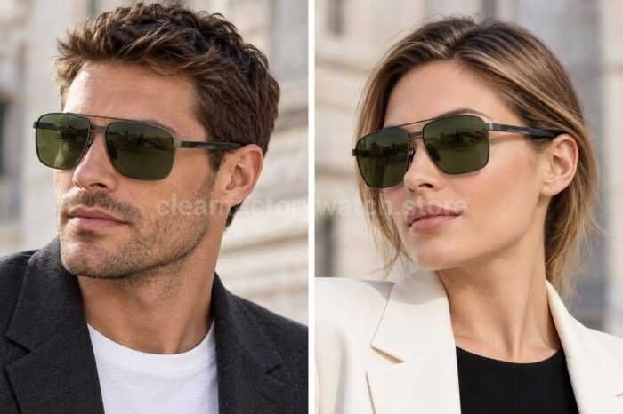 Porsche Design P8944 Square Polarized Sunglasses | Gunmetal Frame, Double Bridge & Olive Green Lenses - Image 2