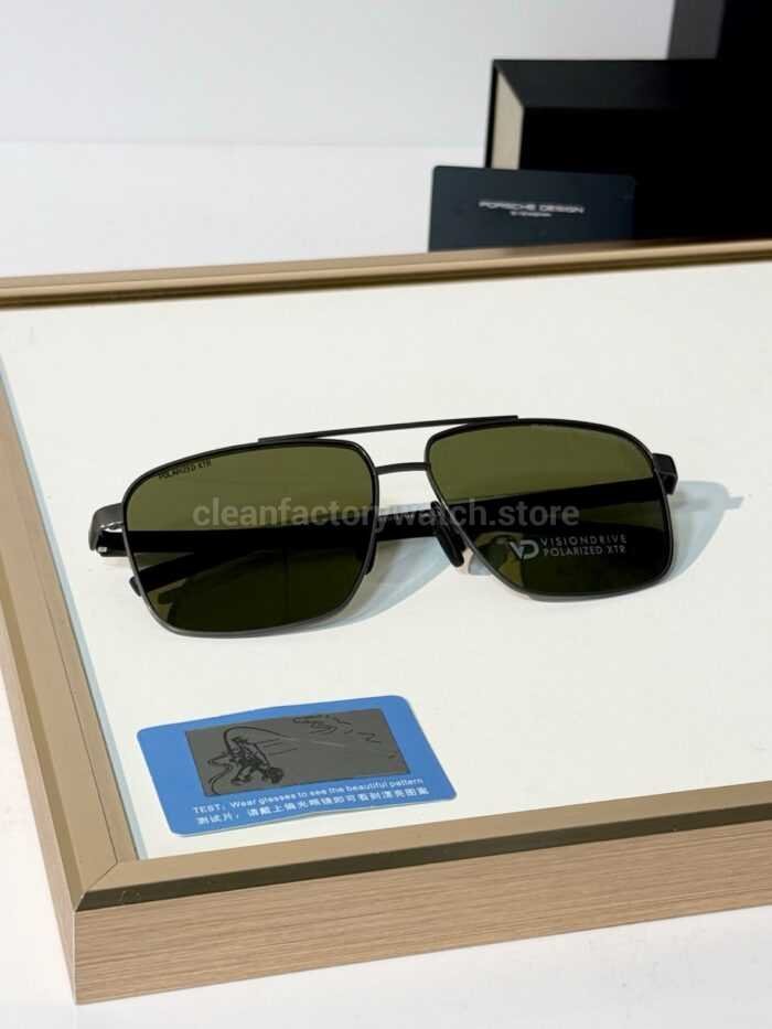 Porsche Design P8944 Square Polarized Sunglasses | Gunmetal Frame, Double Bridge & Olive Green Lenses - Image 7