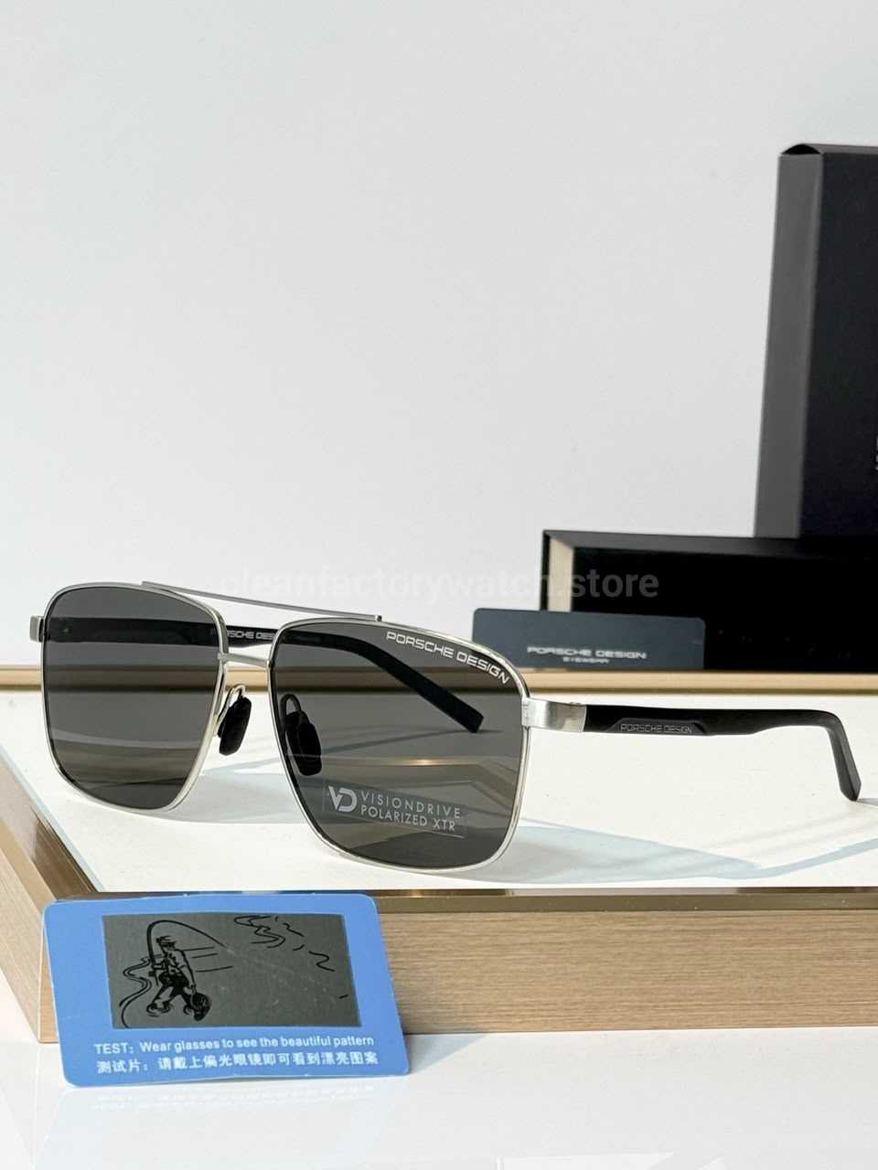 Porsche Design P8944 Square Polarized Sunglasses | Silver-Tone Frame, Double Bridge & Dark Grey Lenses  Model: P8944