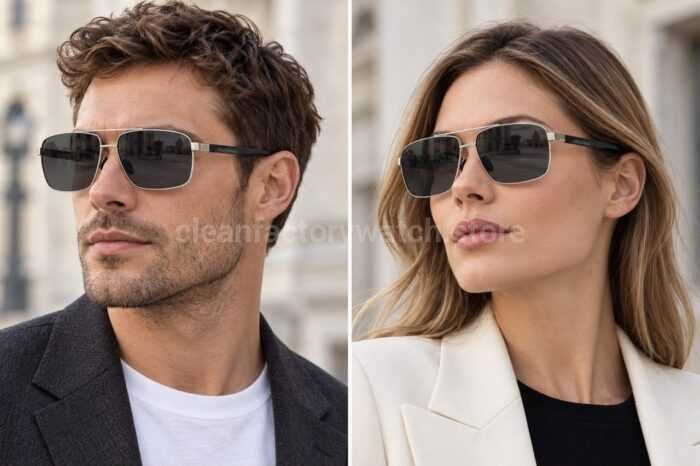 Porsche Design P8944 Square Polarized Sunglasses | Silver-Tone Frame, Double Bridge & Dark Grey Lenses  Model: P8944 - Image 2