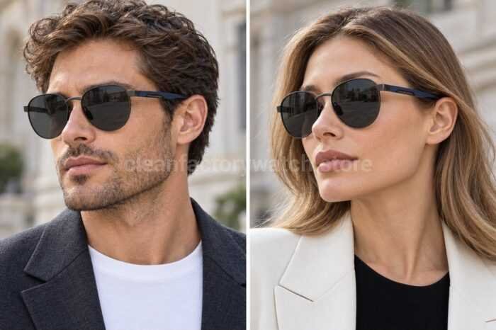 Porsche Design P8945 Round Polarized Sunglasses | Gunmetal Frame, Dark Blue Temples & Dark Grey Lenses - Image 2