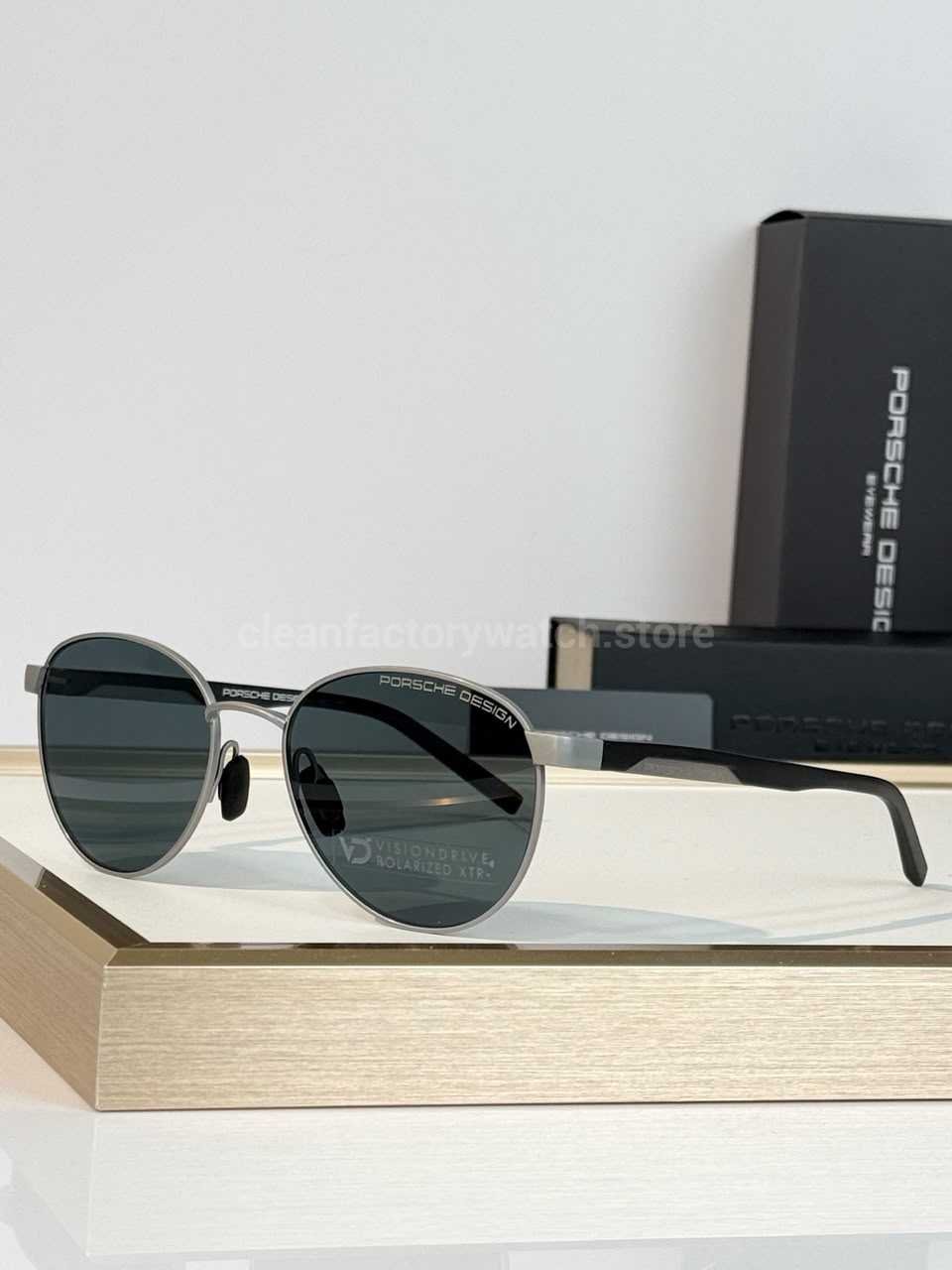 Porsche Design P8945 Round Polarized Sunglasses | Gunmetal Frame, Dark Blue Temples & Dark Grey Lenses