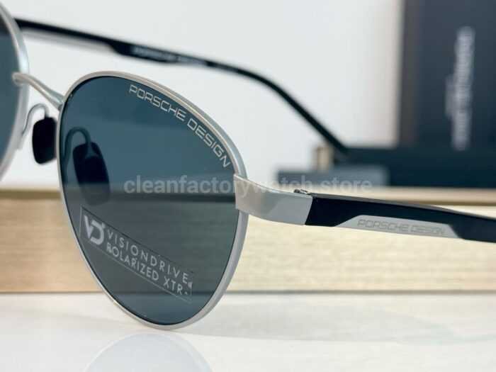 Porsche Design P8945 Round Polarized Sunglasses | Silver-Tone Frame, Black Temples & Grey-Green Lenses - Image 4