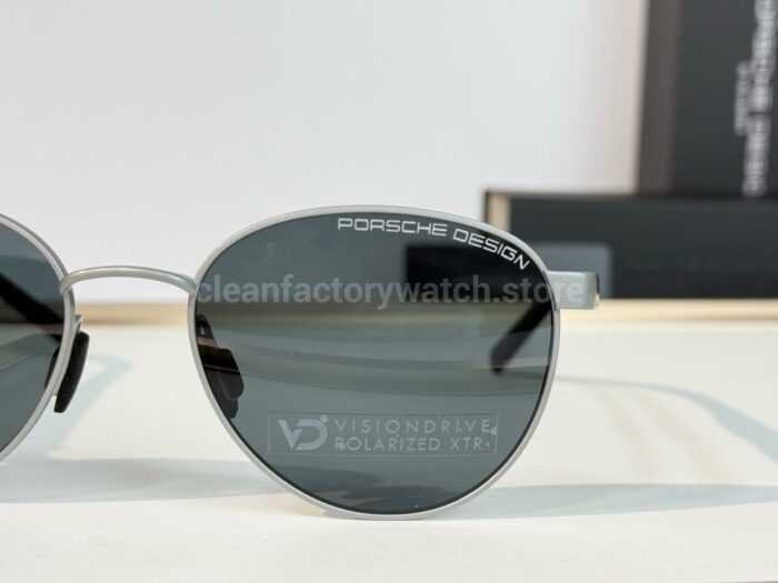 Porsche Design P8945 Round Polarized Sunglasses | Silver-Tone Frame, Black Temples & Grey-Green Lenses - Image 3
