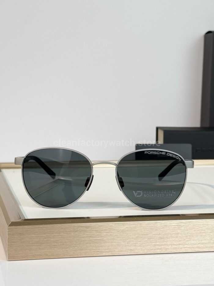 Porsche Design P8945 Round Polarized Sunglasses | Silver-Tone Frame, Black Temples & Grey-Green Lenses - Image 2