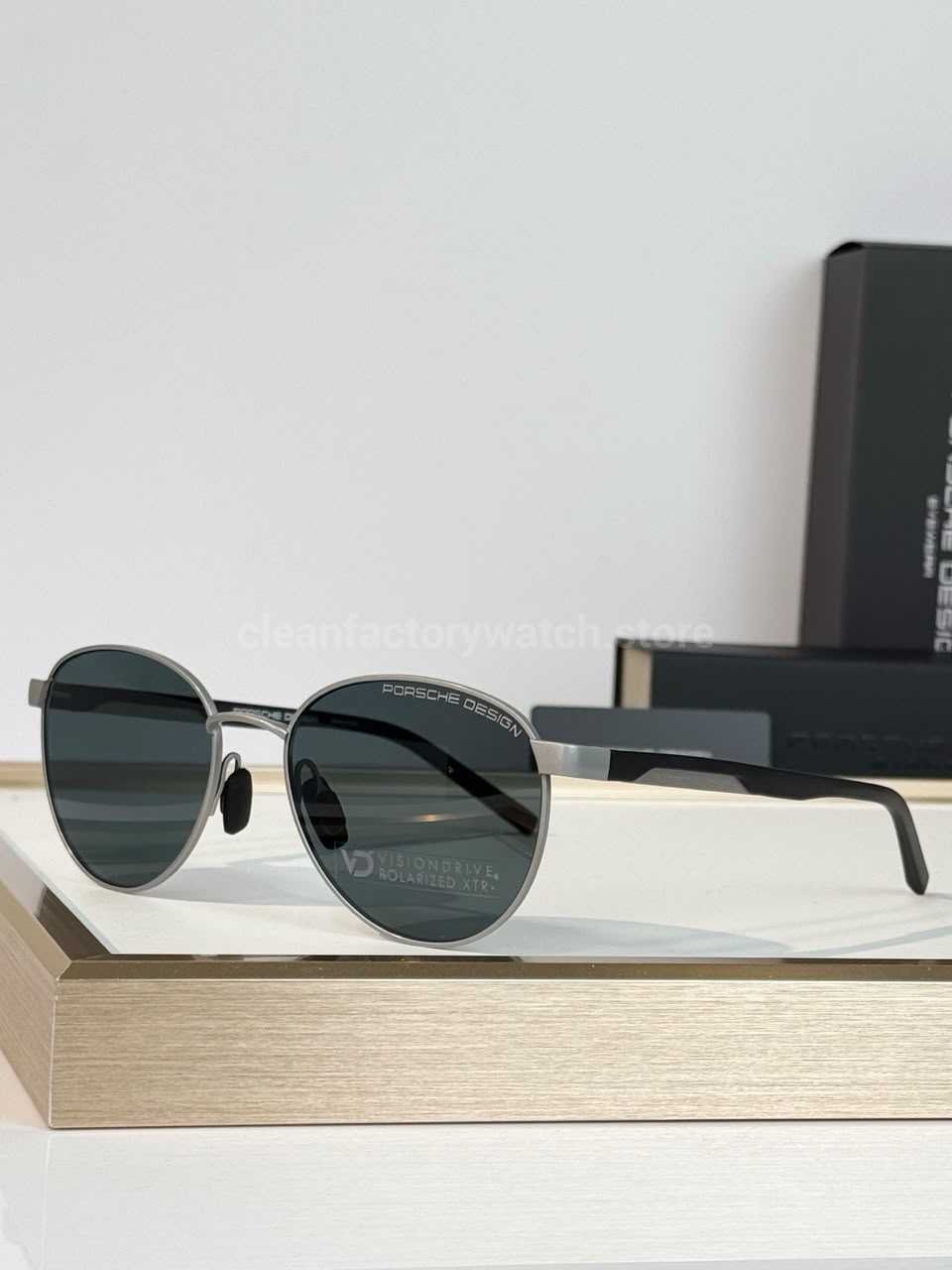 Porsche Design P8945 Round Polarized Sunglasses Silver Tone Frame, Black Temples & Grey Green Lenses (16) Porsche Design P8945 Round Polarized Sunglasses | Silver-Tone Frame, Black Temples & Grey-Green Lenses - Image 1