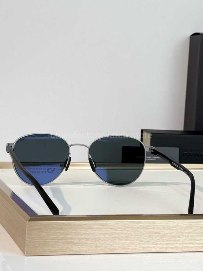 Porsche Design P8945 Round Polarized Sunglasses | Silver-Tone Frame, Black Temples & Grey-Green Lenses - Image 7
