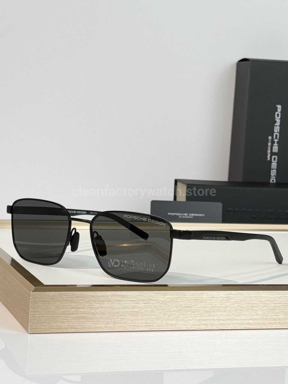 Porsche Design P8982 Square Polarized Sunglasses | Black Frame, Black Temples & Dark Grey Lenses