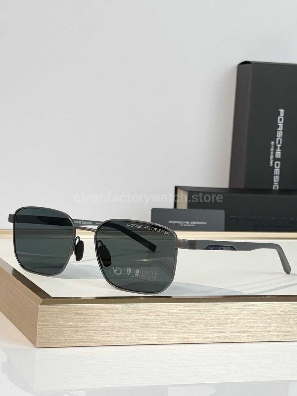 Porsche Design P8982 Square Polarized Sunglasses | Grey Frame, Grey Temples & Grey-Green Lenses