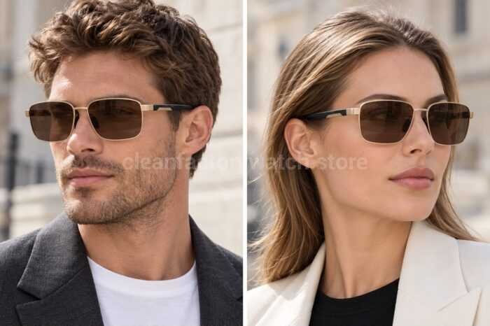 Porsche Design P8982 Square Polarized Sunglasses | Silver-Tone Frame, Black Temples & Brown Lenses - Image 2