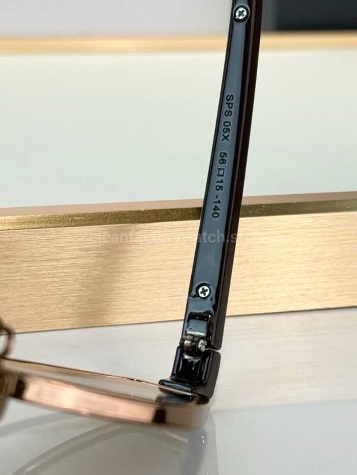 Prada SPS05X Geometric Sunglasses | Transparent Pale Yellow Frame, Black Temples & Dark Grey Lenses - Image 6