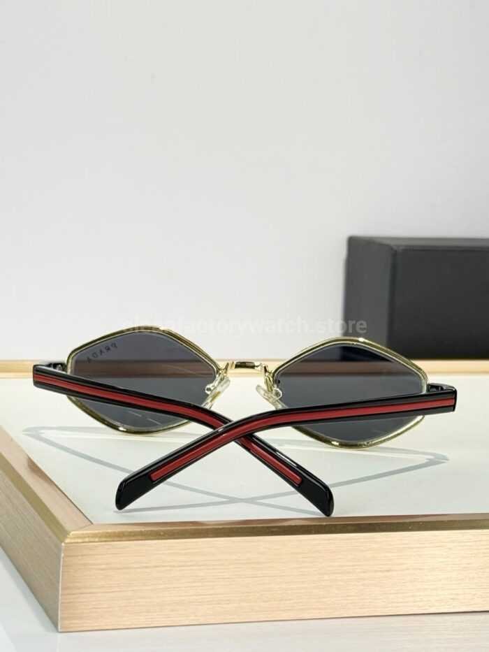 Prada SPS05X Geometric Sunglasses | Transparent Pale Yellow Frame, Black Temples & Dark Grey Lenses - Image 7