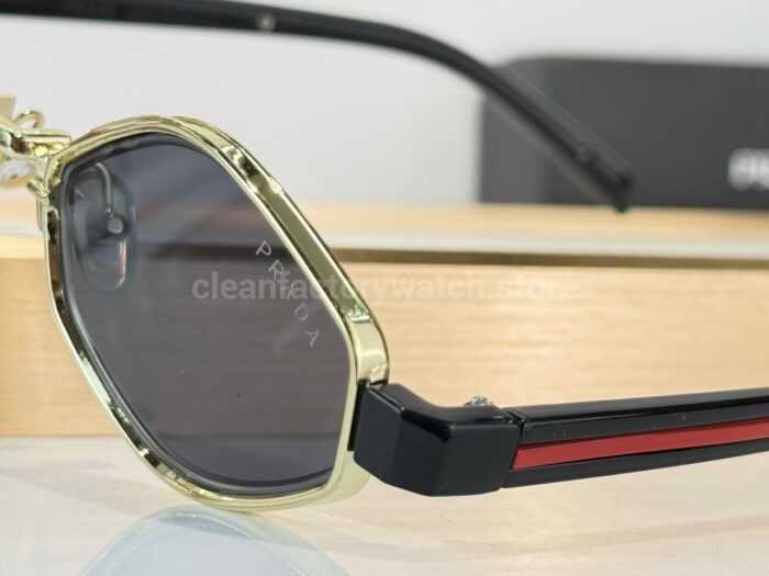 Prada SPS05X Geometric Sunglasses | Transparent Pale Yellow Frame, Black Temples & Dark Grey Lenses - Image 4