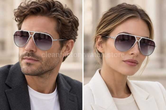 Tom Ford TF1060 Oversized Aviator Sunglasses | Silver Frame & Grey-Purple Gradient Lenses - Image 2