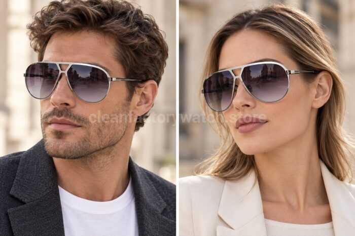 Tom Ford TF1060 Oversized Aviator Sunglasses | Silver Frame & Grey-Purple Gradient Lenses - Image 2