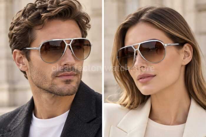 Tom Ford TF1060 Oversized Aviator Sunglasses | Silver Frame & Grey-Purple Gradient Lenses - Image 2