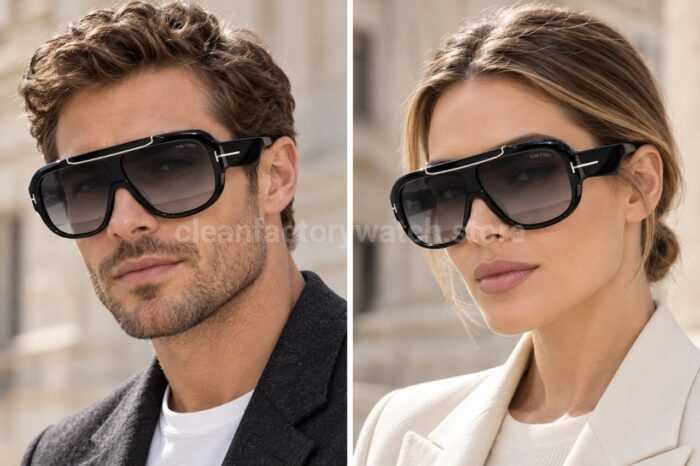 Tom Ford TF1093 RELLEN Oversized Aviator Sunglasses | Black Frame & Grey Gradient Lenses - Image 2