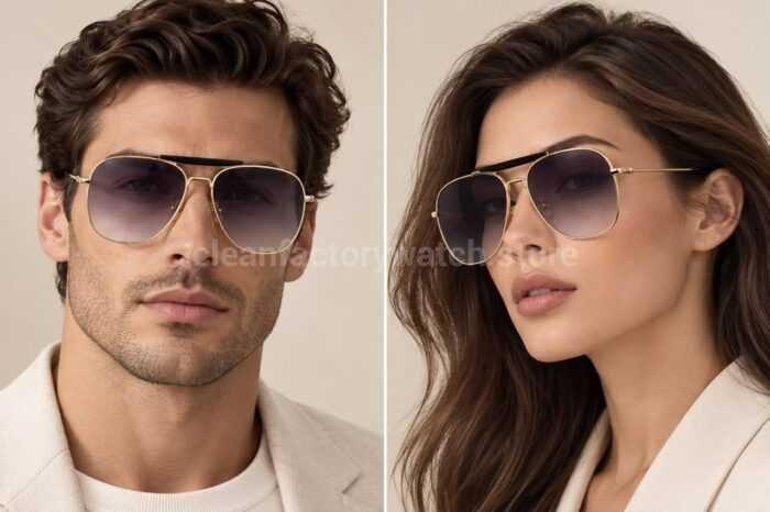 Tom Ford TF557 Aviator Sunglasses | Gold Frame & Grey-Purple Gradient Lenses - Image 2