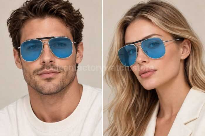 Tom Ford TF557 Aviator Sunglasses | Silver Frame & Blue Lenses - Image 2