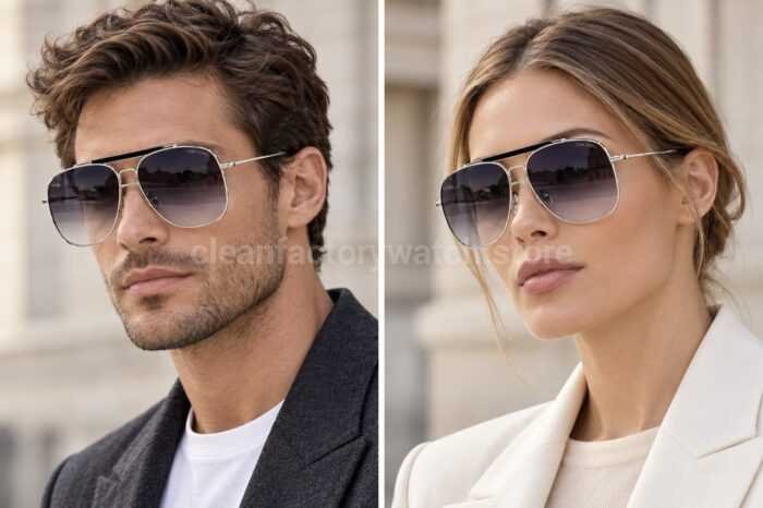 Tom Ford TF557 Aviator Sunglasses | Silver Frame & Grey-Purple Gradient Lenses - Image 2