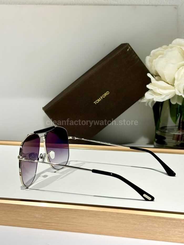 Tom Ford TF557 Aviator Sunglasses | Silver Frame & Grey-Purple Gradient Lenses - Image 7