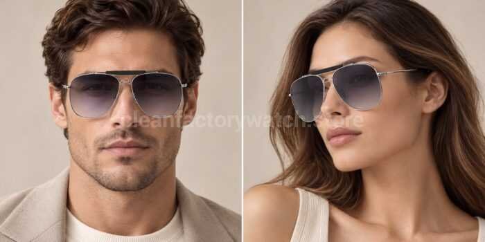 Tom Ford TF557 Aviator Sunglasses | Silver Frame & Grey-Purple Gradient Lenses - Image 2