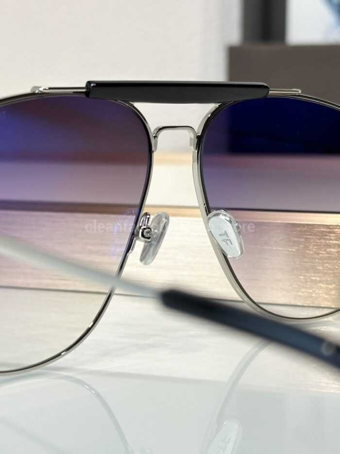 Tom Ford TF557 Aviator Sunglasses | Silver Frame & Grey-Purple Gradient Lenses - Image 4