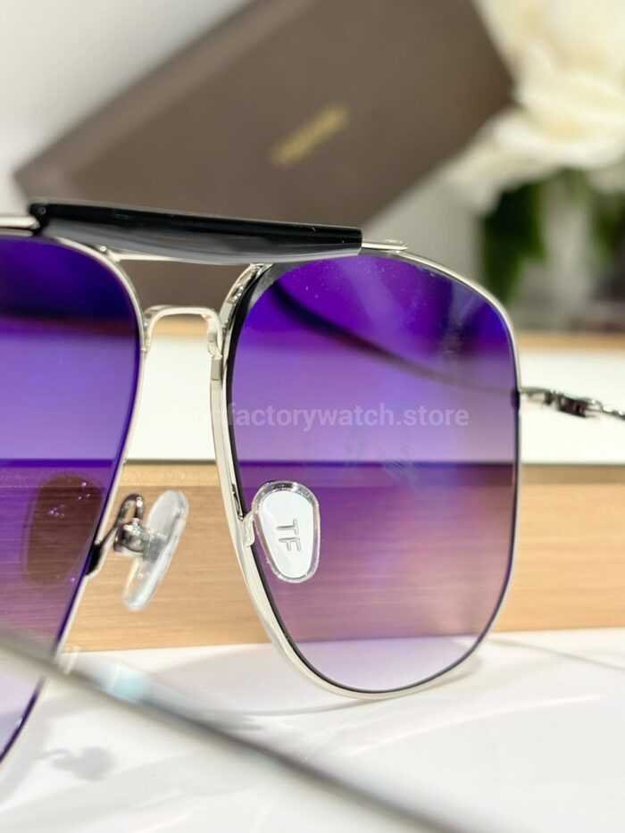 Tom Ford TF557 Aviator Sunglasses | Silver Frame & Grey-Purple Gradient Lenses - Image 5