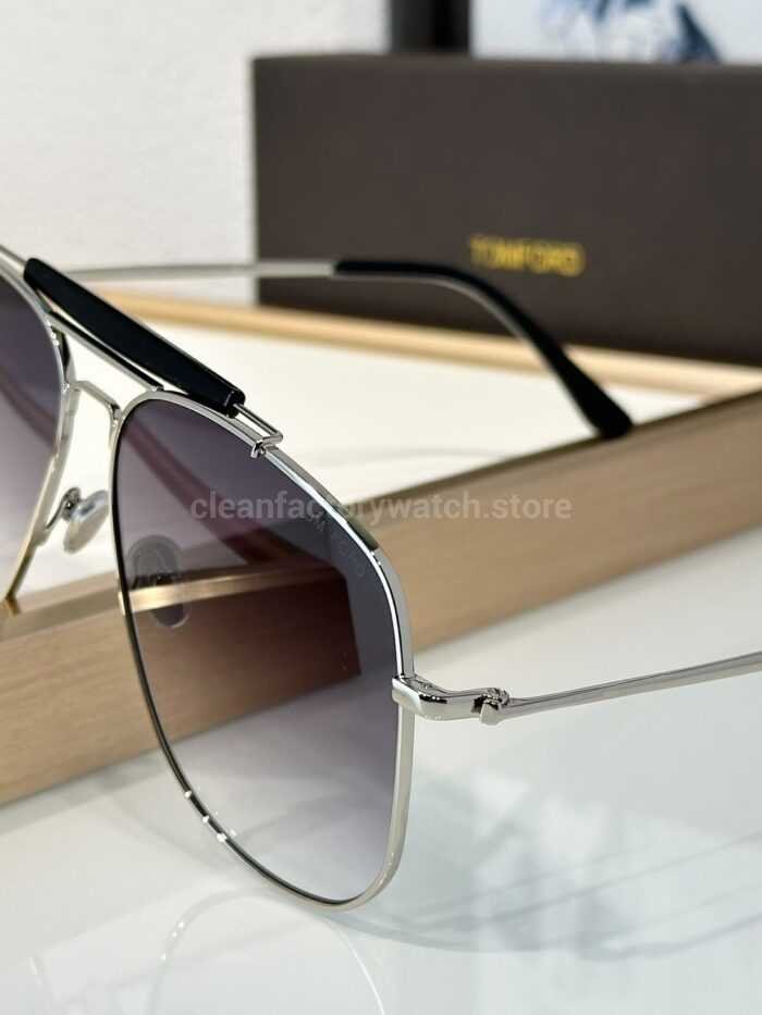 Tom Ford TF557 Aviator Sunglasses | Silver Frame & Grey-Purple Gradient Lenses - Image 9