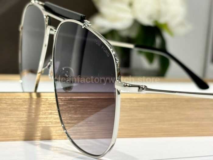 Tom Ford TF557 Aviator Sunglasses | Silver Frame & Grey-Purple Gradient Lenses - Image 8