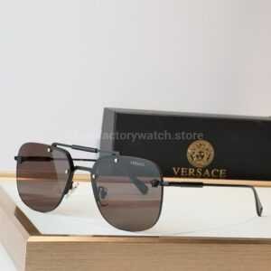 Versace VE2190 Aviator Sunglasses | Black Frame with Brown Lenses