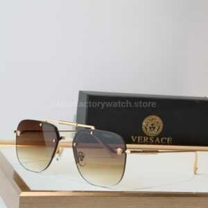 Versace VE2190 Aviator Sunglasses | Gold-Tone Frame with Brown Gradient Lenses