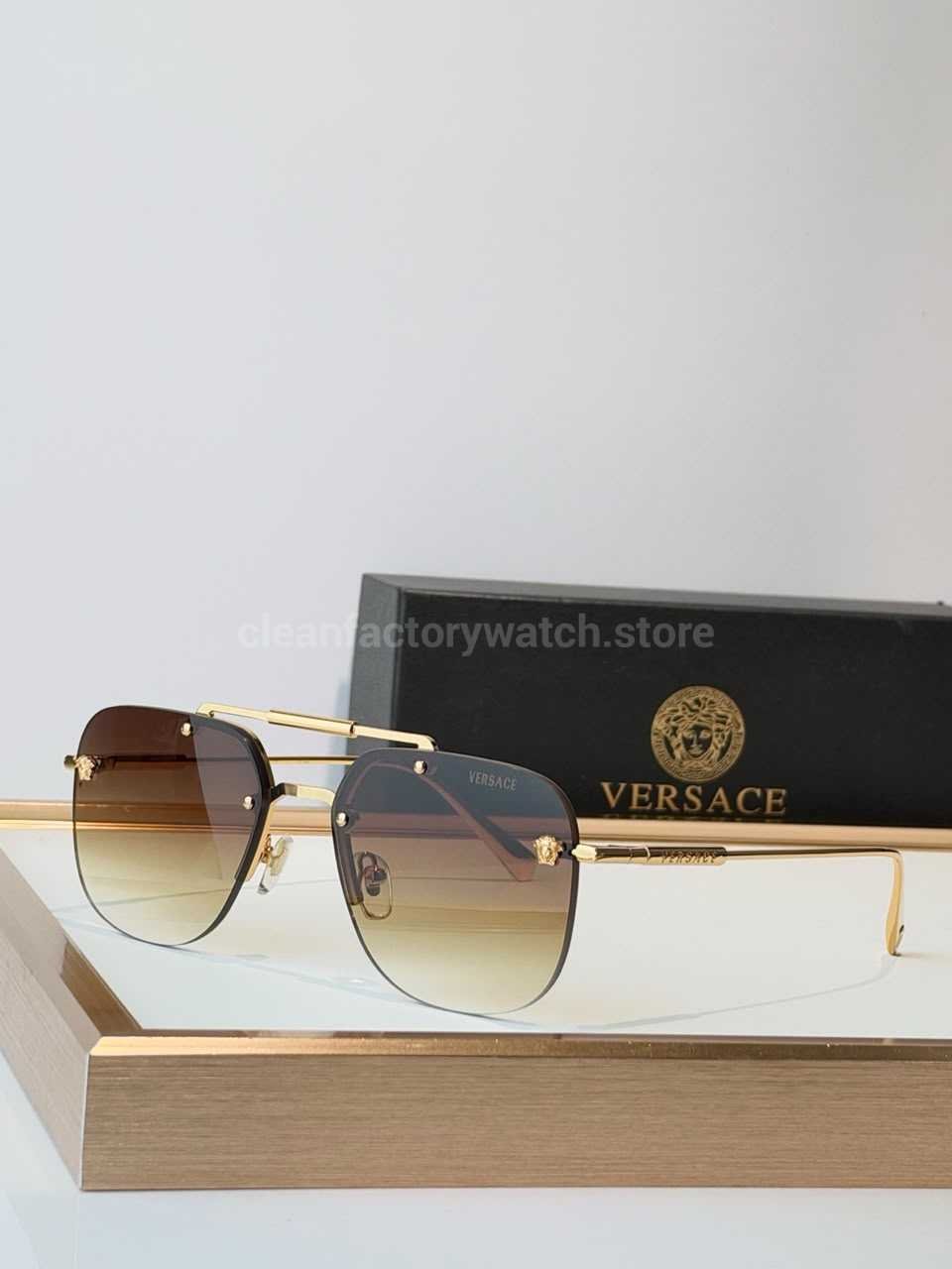 Versace VE2190 Aviator Sunglasses | Gold-Tone Frame with Brown Gradient Lenses