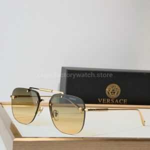 Versace VE2190 Aviator Sunglasses | Gold-Tone Frame with Olive to Yellow Gradient Lenses