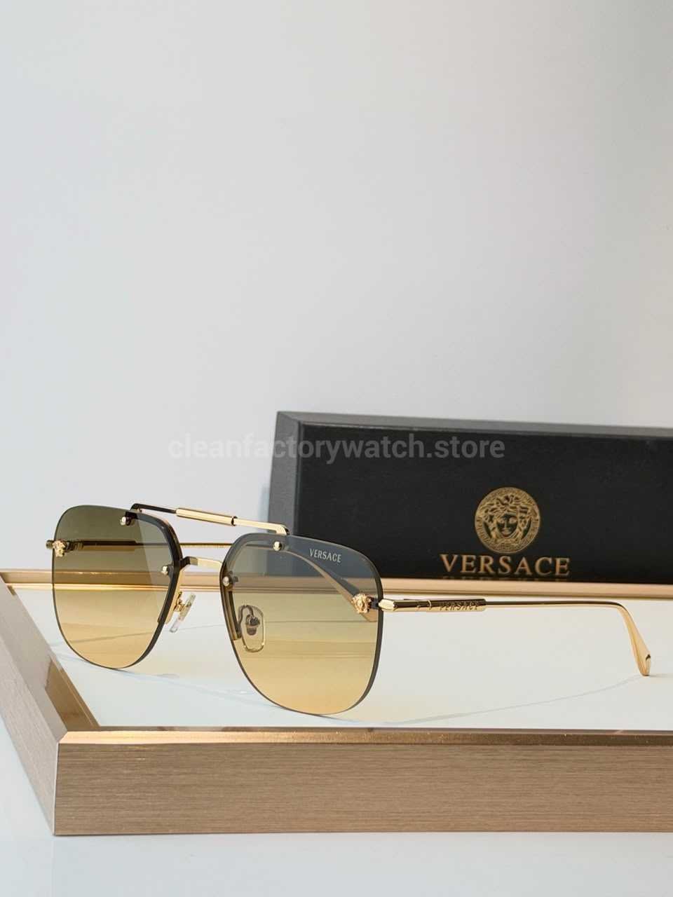Versace VE2190 Aviator Sunglasses | Gold-Tone Frame with Olive to Yellow Gradient Lenses