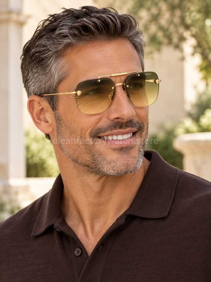 Versace VE2190 Aviator Sunglasses | Gold-Tone Frame with Olive to Yellow Gradient Lenses - Image 2