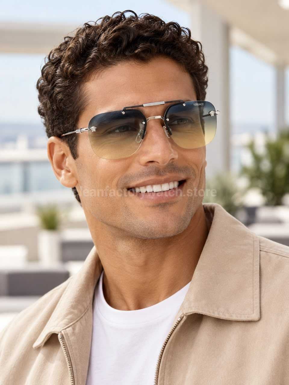 Versace VE2190 Aviator Sunglasses | Silver-Tone Frame with Blue-Grey to Yellow Gradient Lenses