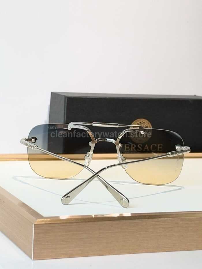 Versace VE2190 Aviator Sunglasses | Silver-Tone Frame with Blue-Grey to Yellow Gradient Lenses - Image 4