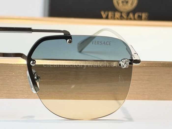 Versace VE2190 Aviator Sunglasses | Silver-Tone Frame with Blue-Grey to Yellow Gradient Lenses - Image 8