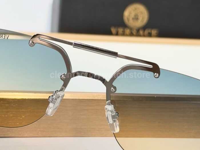 Versace VE2190 Aviator Sunglasses | Silver-Tone Frame with Blue-Grey to Yellow Gradient Lenses - Image 6