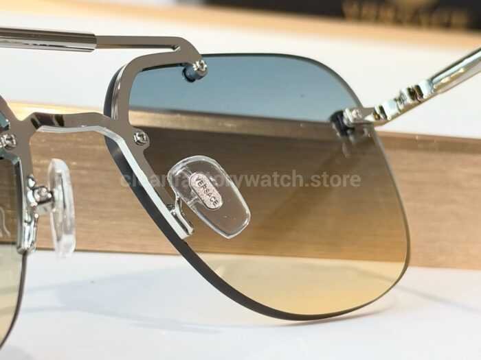 Versace VE2190 Aviator Sunglasses | Silver-Tone Frame with Blue-Grey to Yellow Gradient Lenses - Image 5
