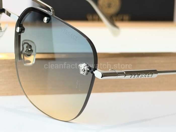 Versace VE2190 Aviator Sunglasses | Silver-Tone Frame with Blue-Grey to Yellow Gradient Lenses - Image 7